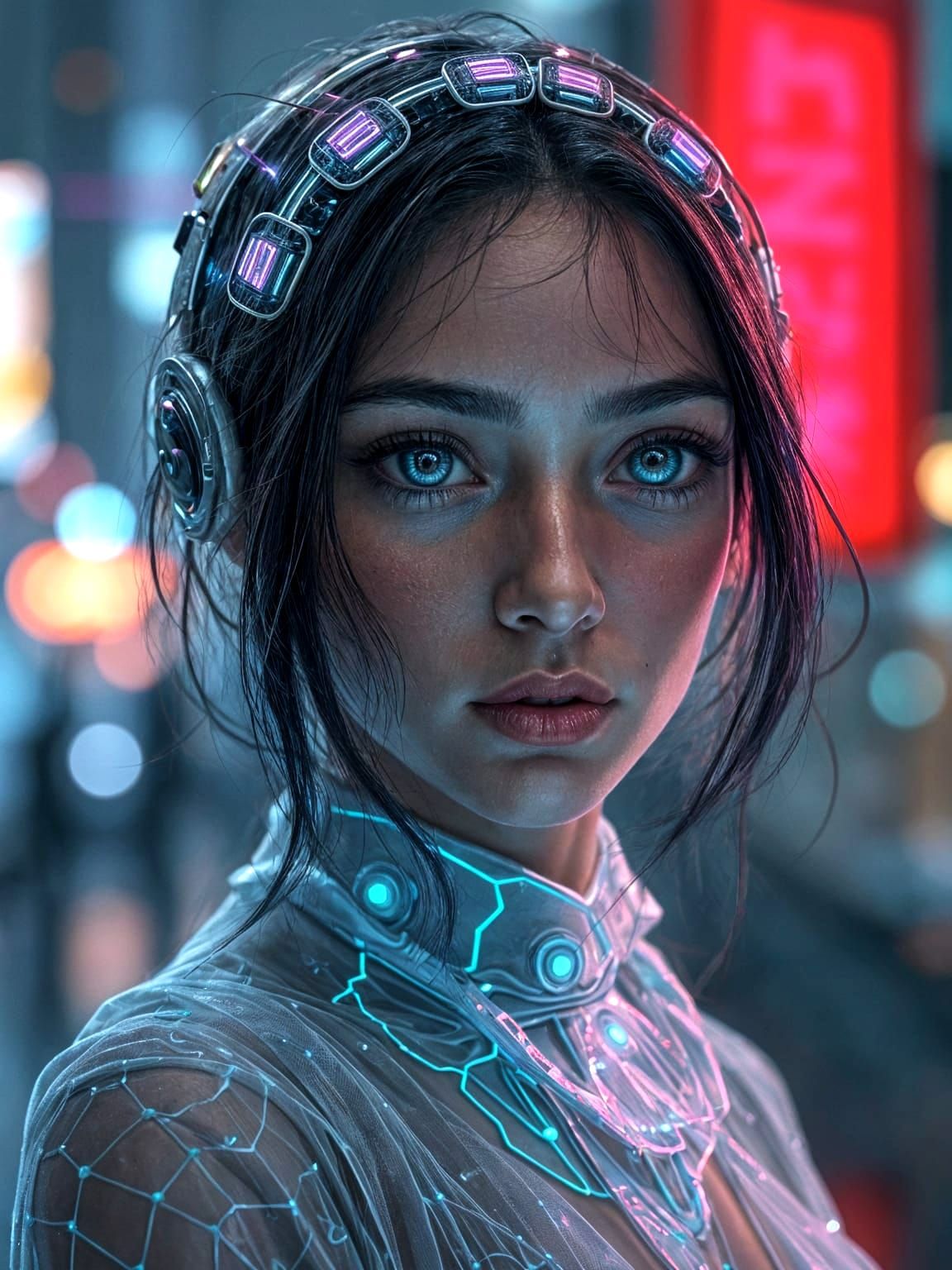 Cyberpunk Portrait with Holographic Details