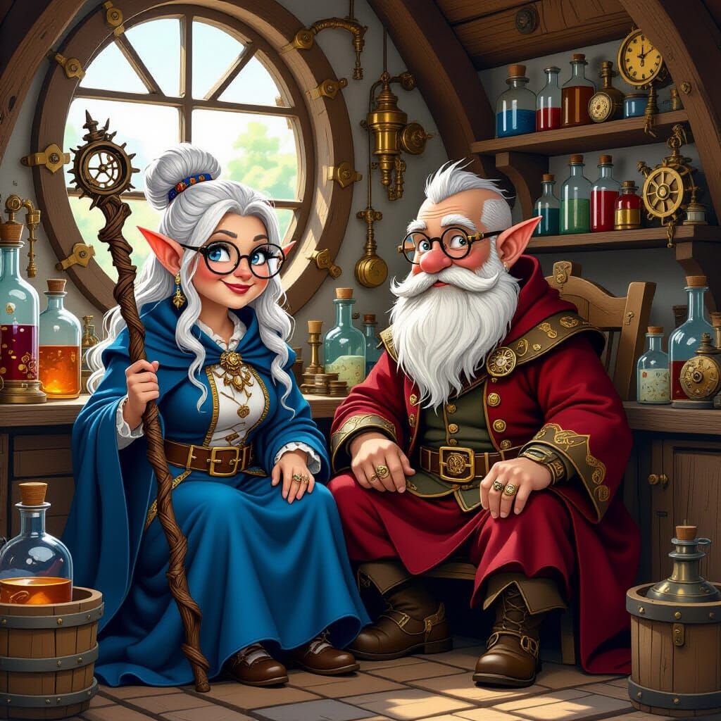 Gnomes in Steampunk Workshop, Syd Mead Style