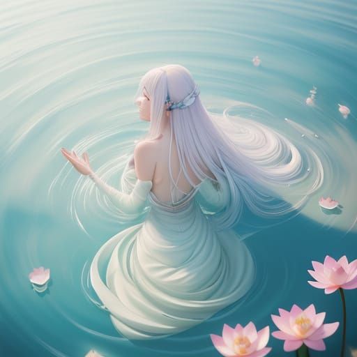 Soft Focus Anime Lotus Bloom in Vibrant Pastel Hues