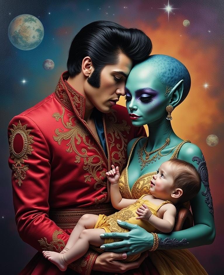 Velvet Elvis with Alien Family Portrait