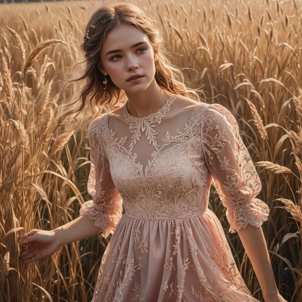 Golden Field Fantasy Girl: Digital Matte Painting