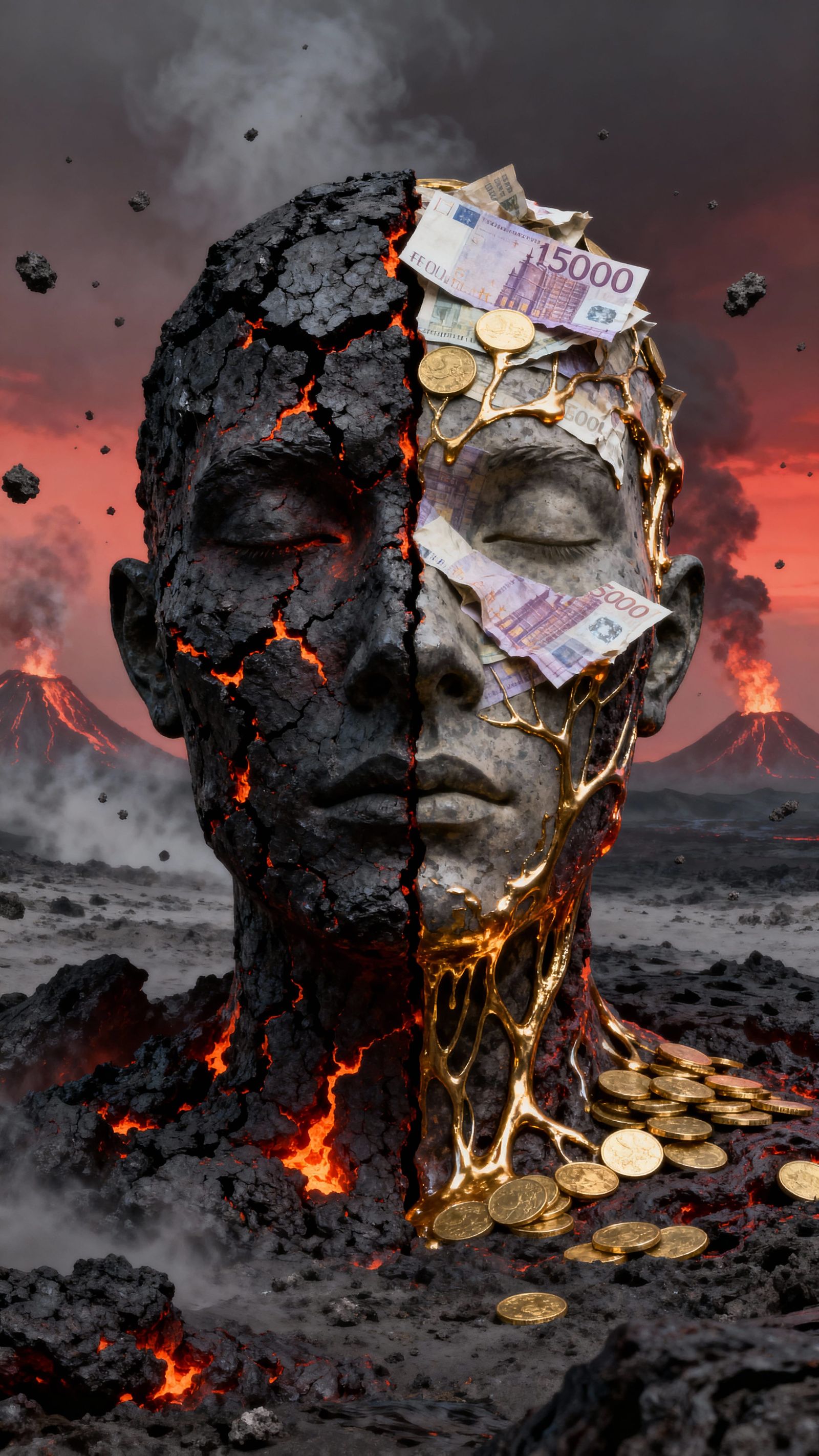 Lava and Money Sculpture: Nature vs. Greed