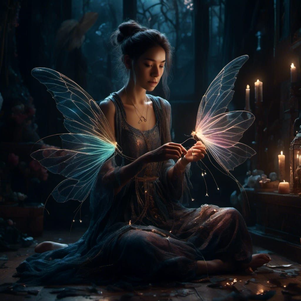Dark Fantasy: Woman Sews Fairy Wings