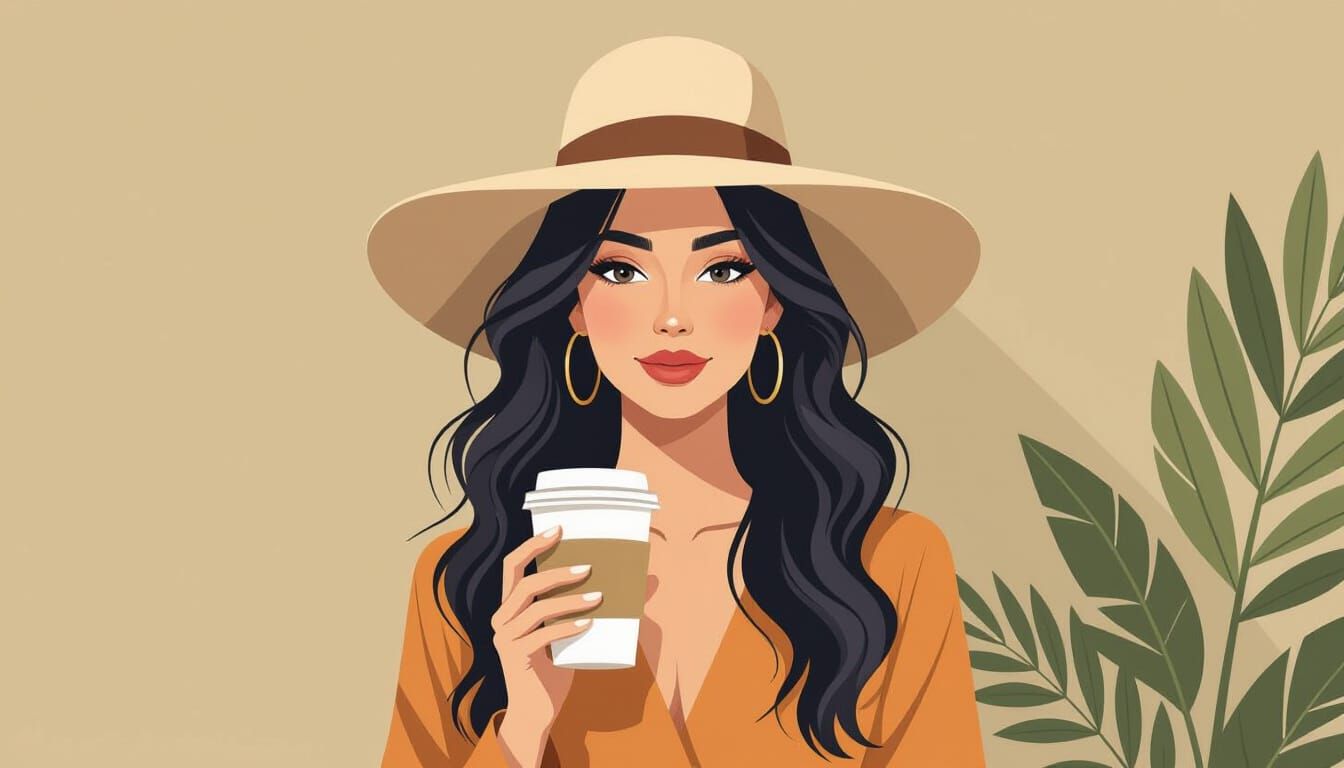 Stylish Woman with Coffee in Minimalist Flat Illustration