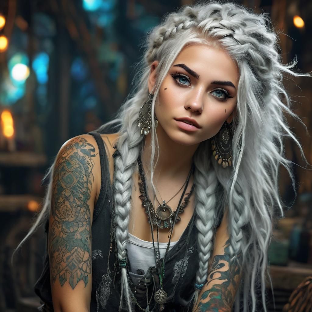 Mischievous Punk Pixie with Bioluminescent Tattoos