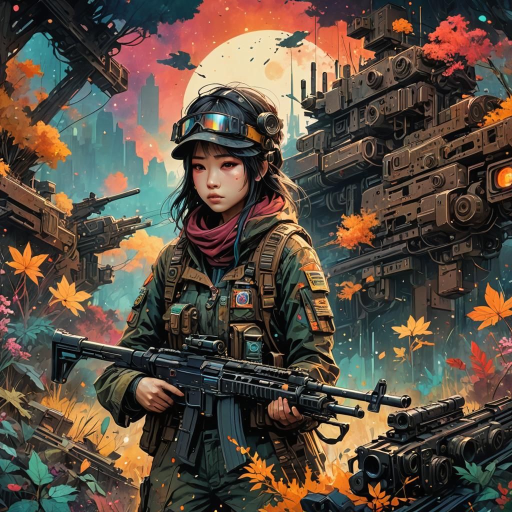 Machine Gun Roll in Luminous Watercolor Style