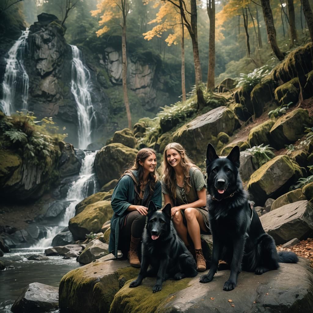 Elven Girl and German Shepherd Cinematic Still