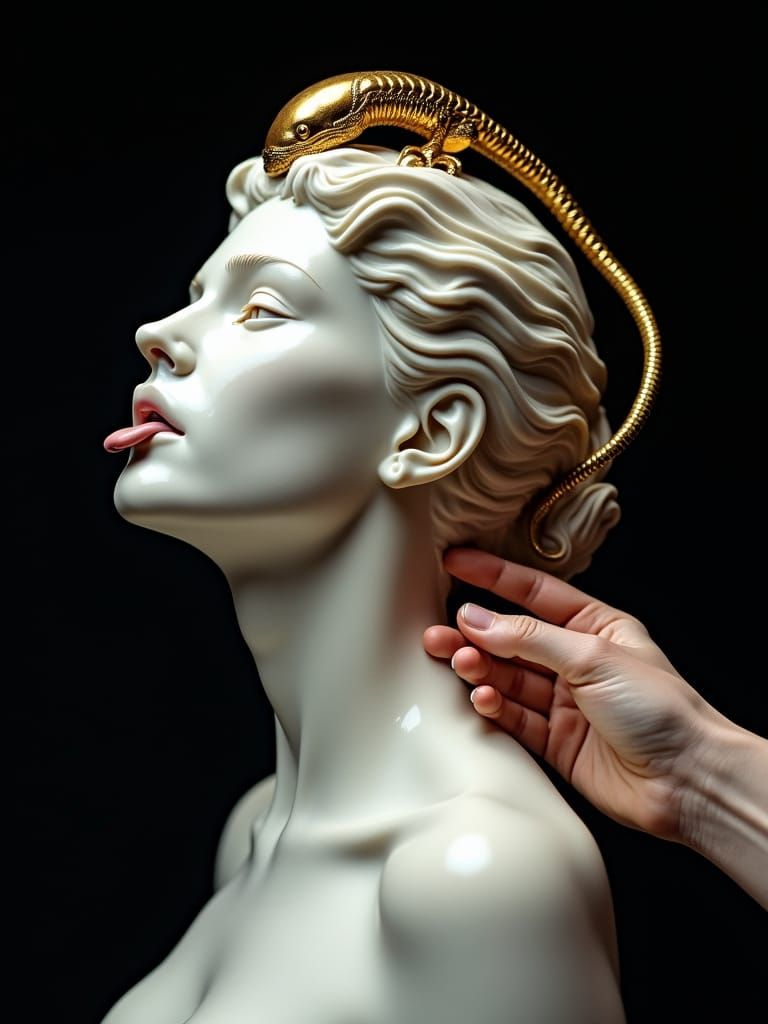 Marble Woman with Xenomorph in Giger Style