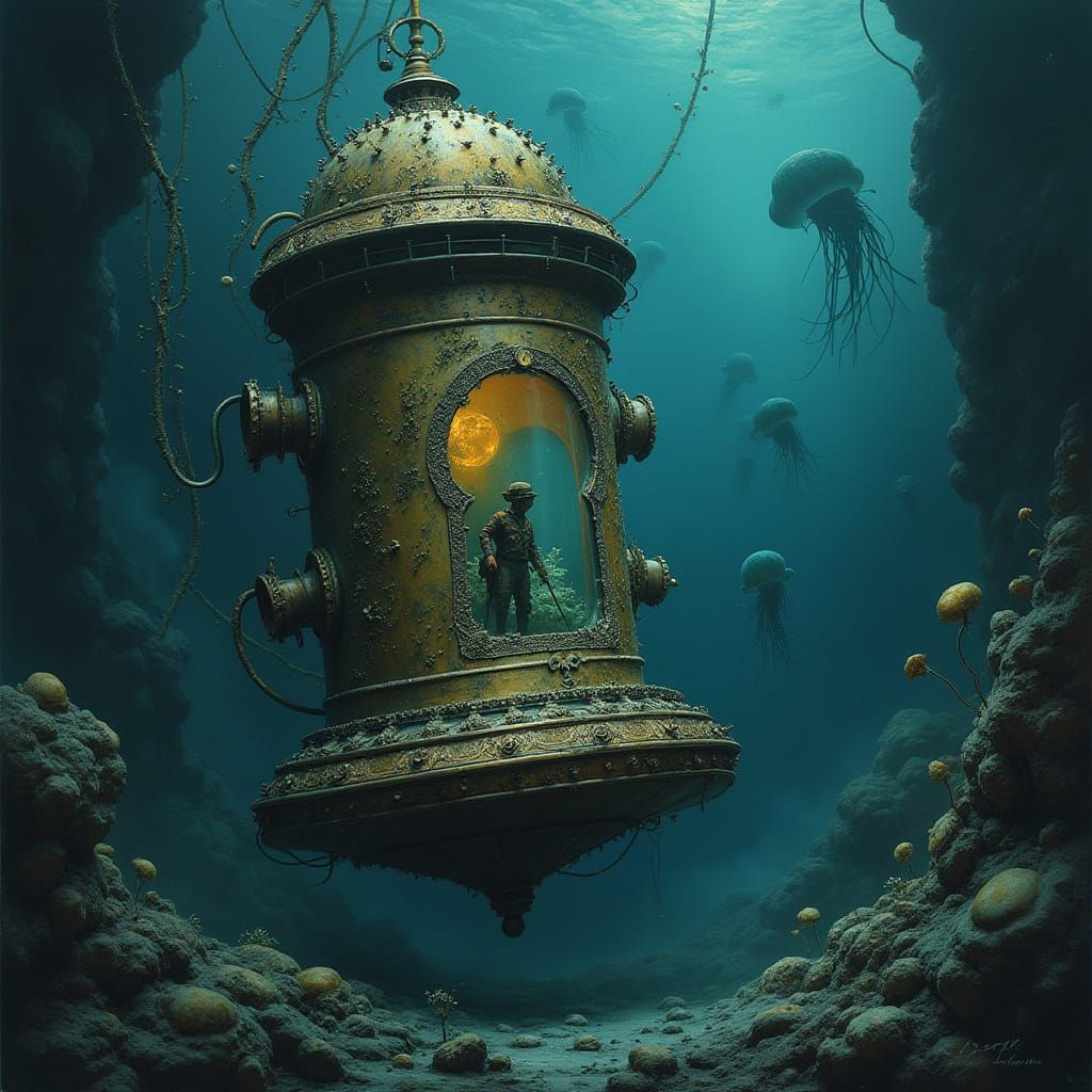 Antique Diving Bell in Alien Ocean Depths