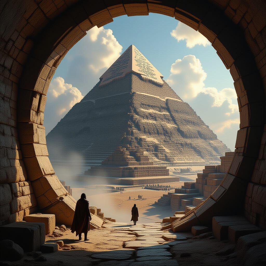 Underground Tunnels Ascend to Hyperrealistic Pyramid View