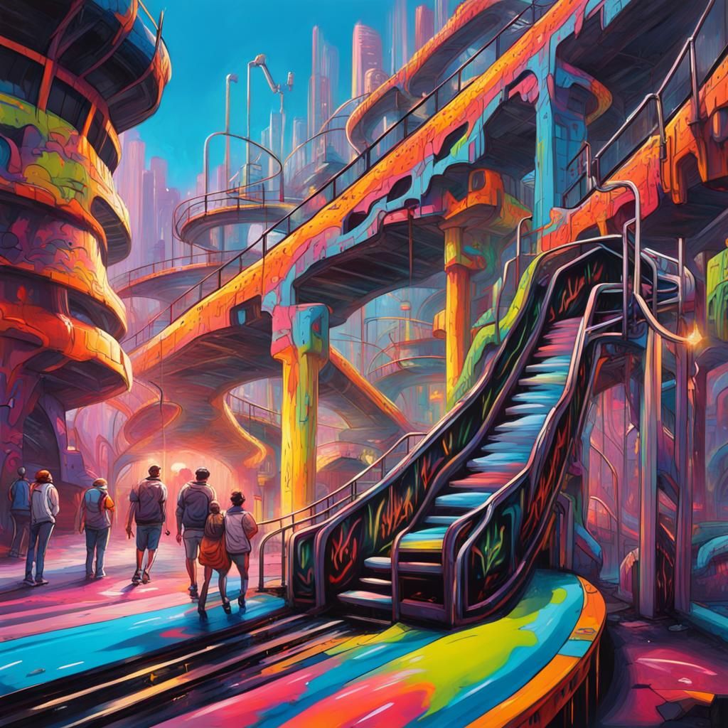 Future Theme Park in Graffiti Splash Art Style