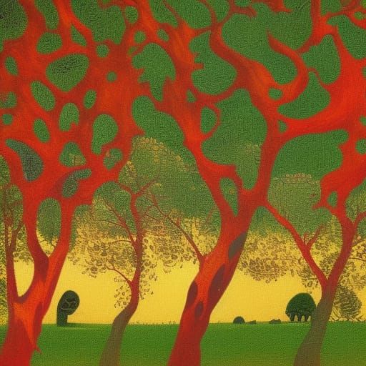 Fantastical Expressionist Landscape in Triadic Colors