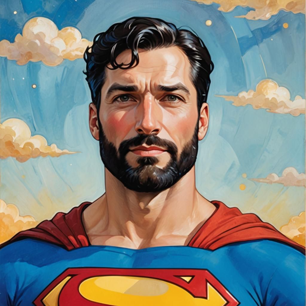 Smiling Superman Portrait in Neo-Impressionist Style