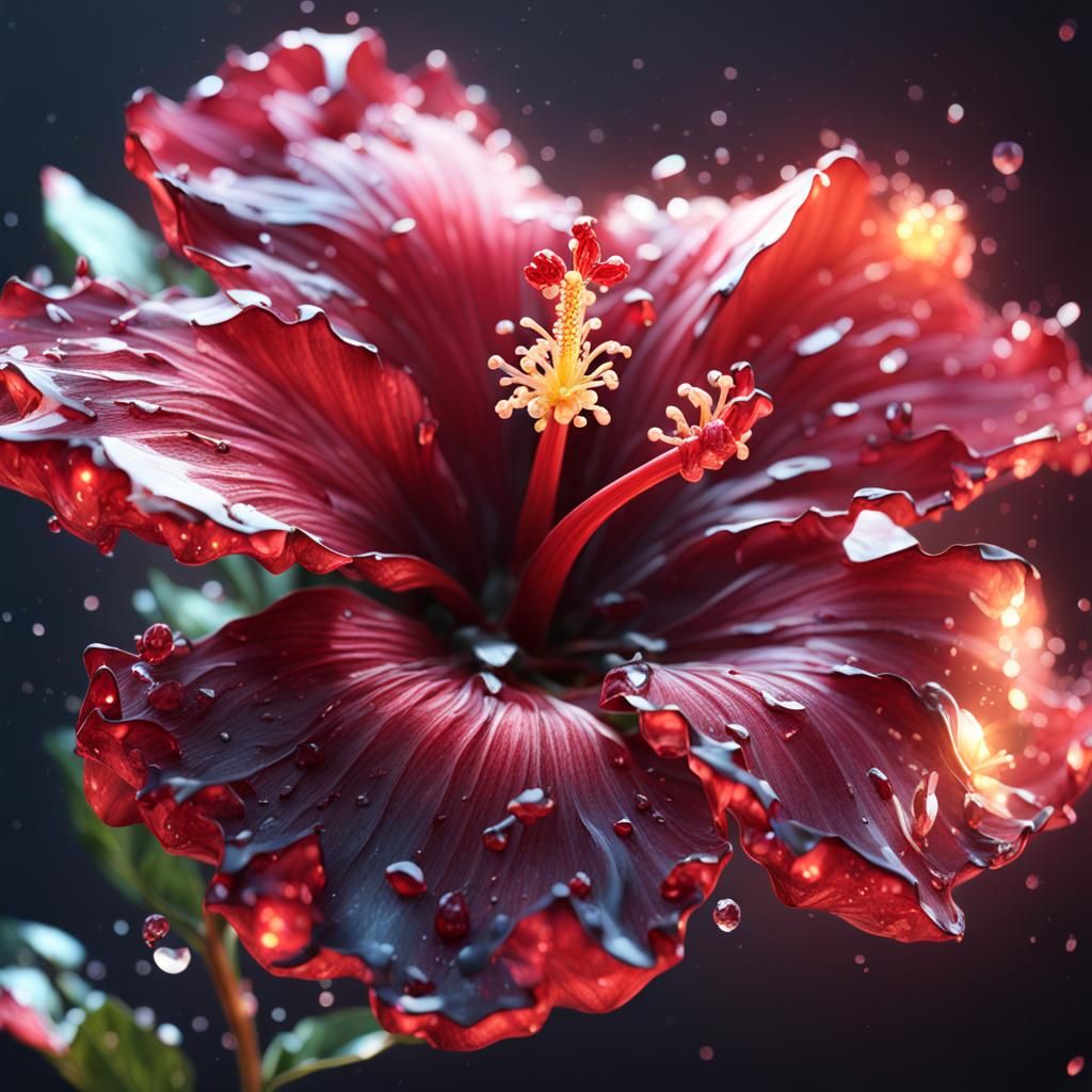 Detailed Crystal Hibiscus Flower Matte Painting