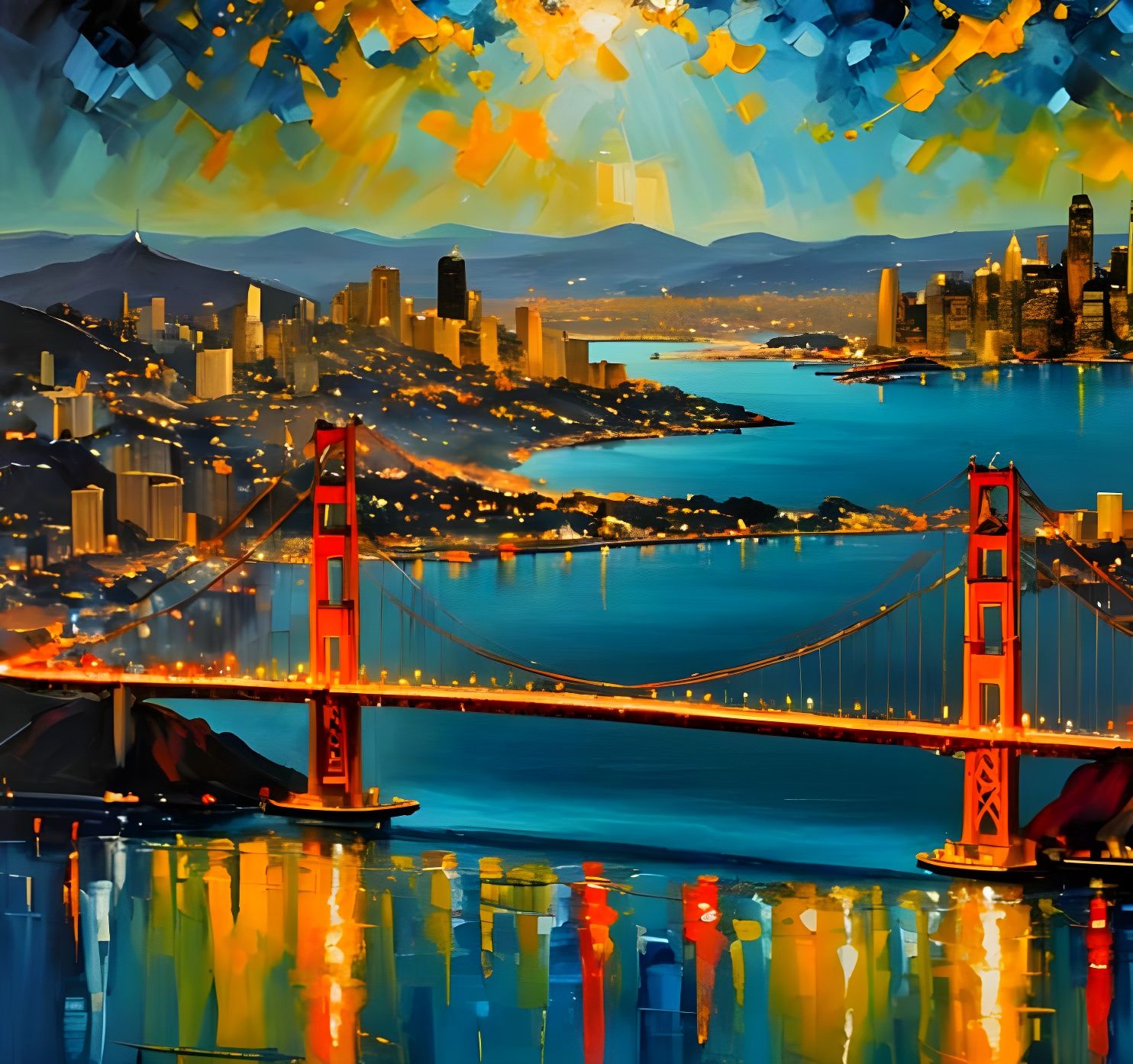 Golden Gate Skyline in Abstract Expressionist Style