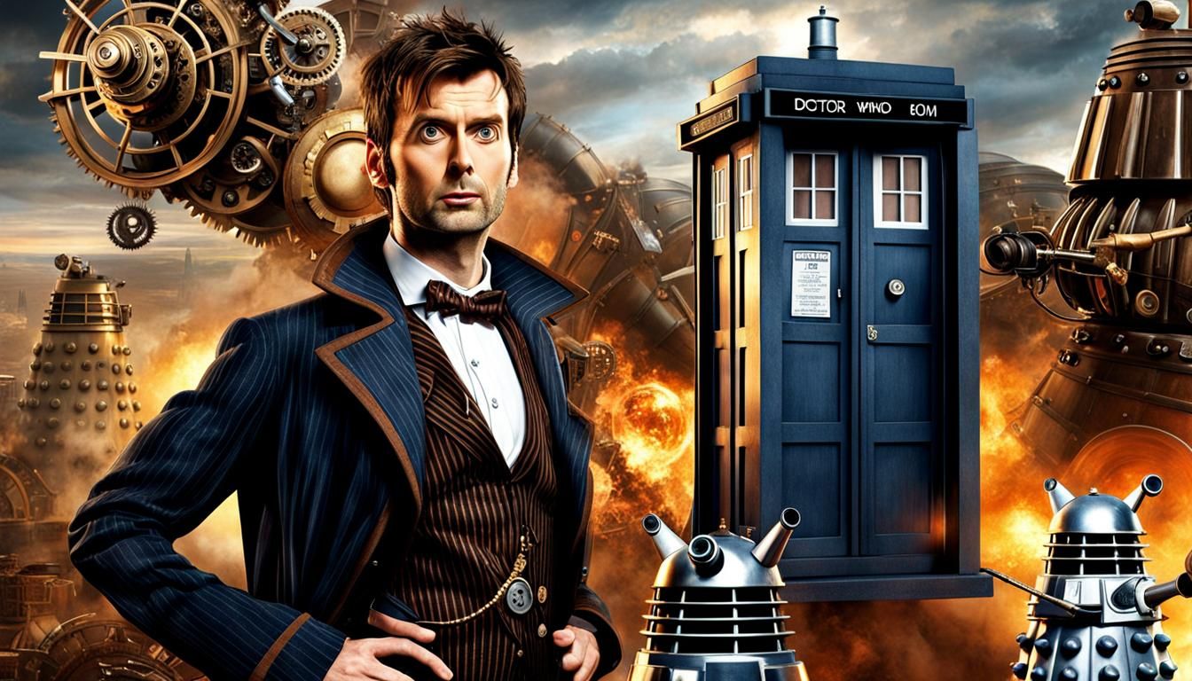 Doctor Who in Steampunk Style with Daleks