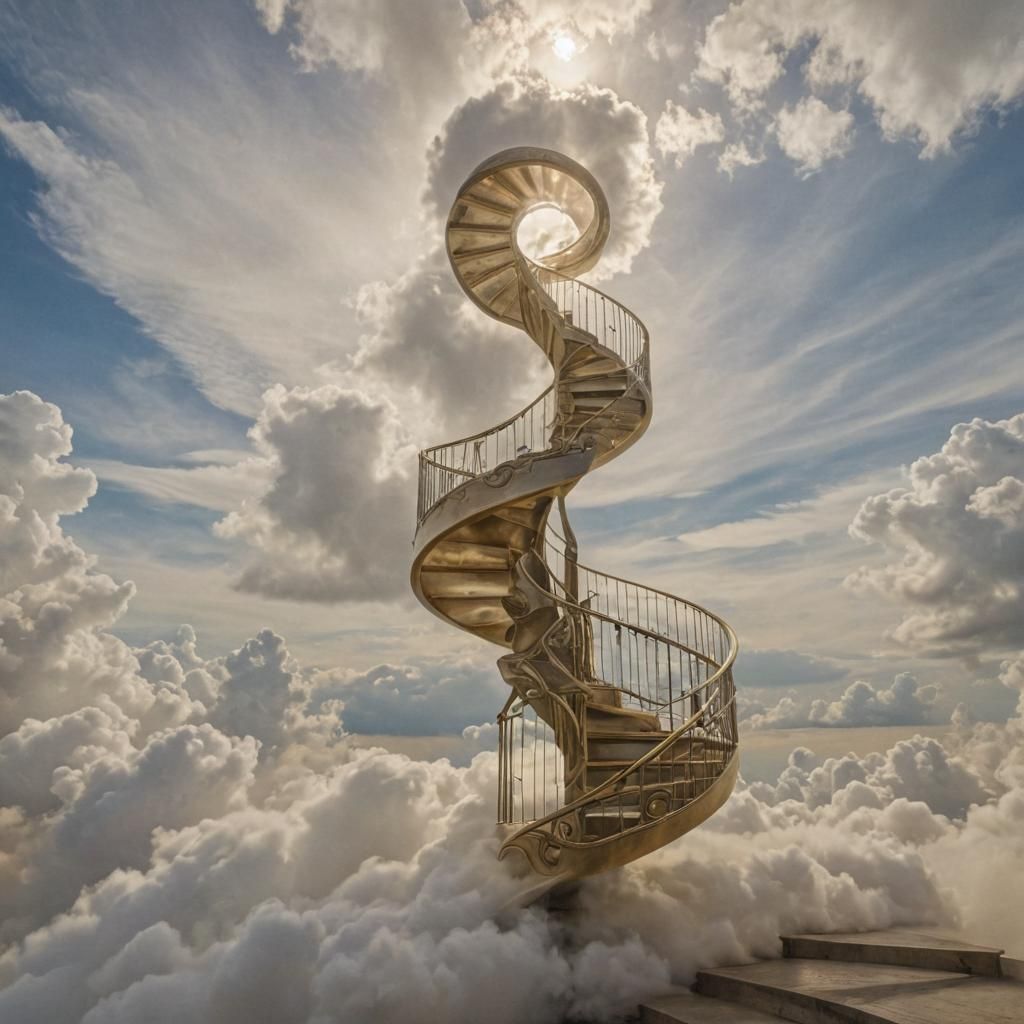 Surreal Stairway Ascending into Ethereal Clouds