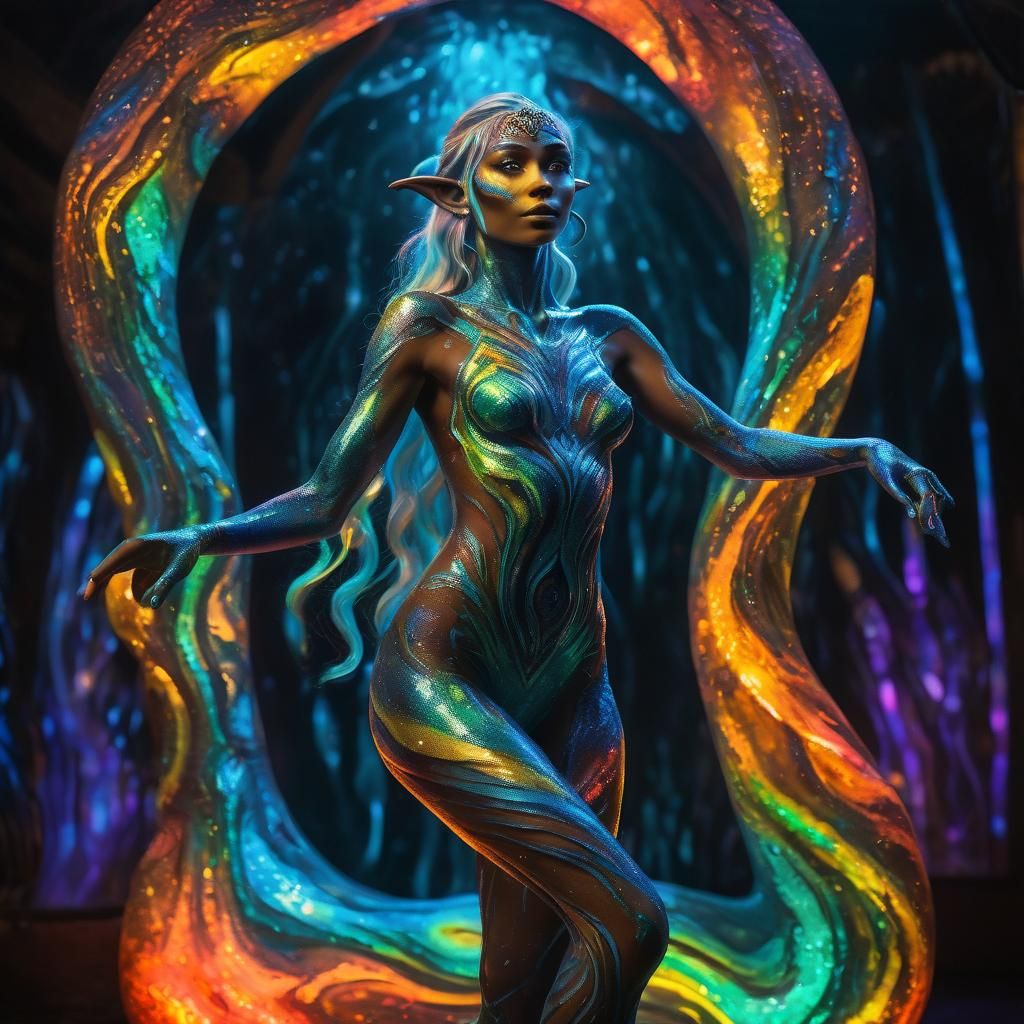 Psychedelic Elf Dancer in Neon Futurism