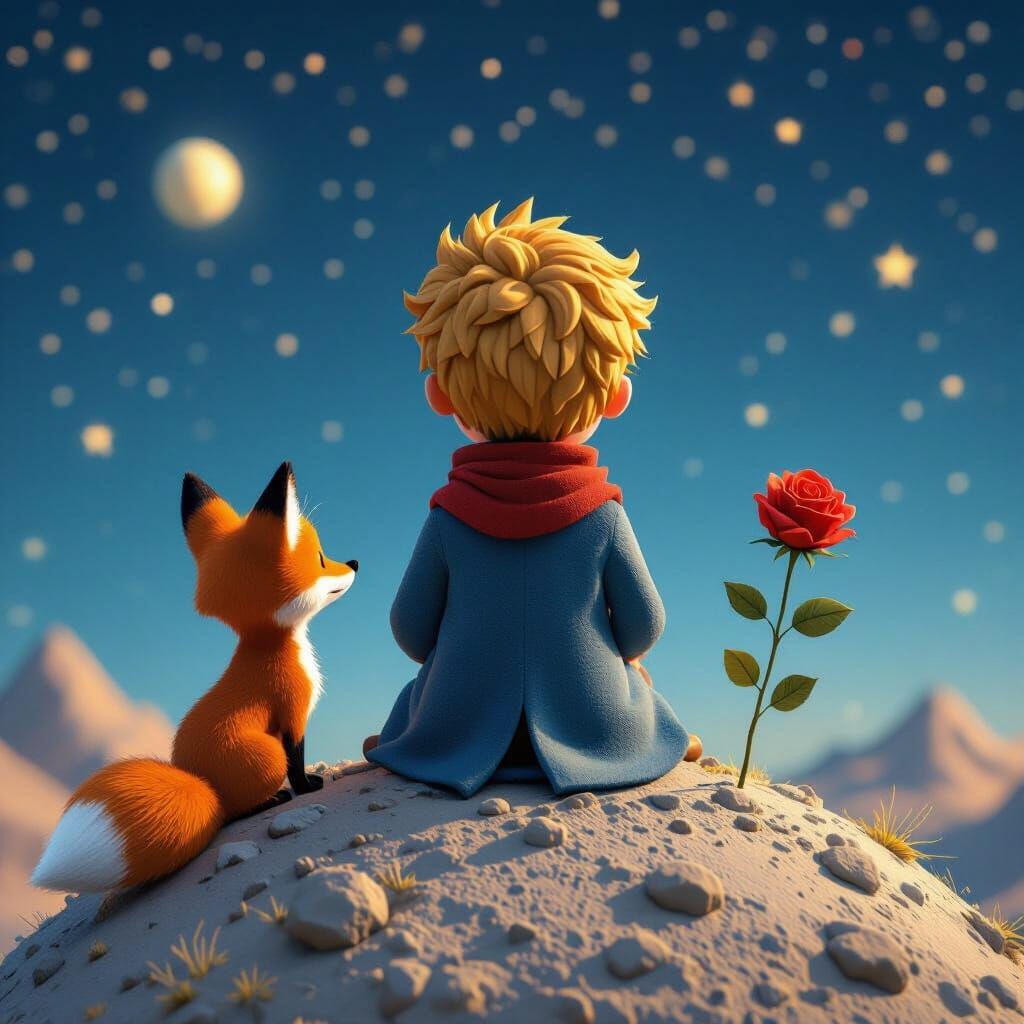 Little Prince on His Planet in Pixar Style