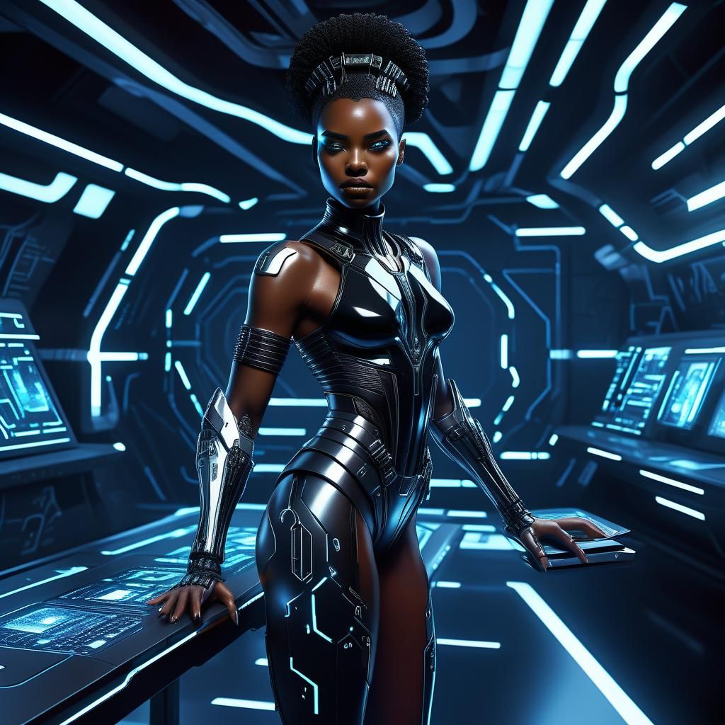 Futuristic Cyber-Sorceress in Pablo Amaringo Style