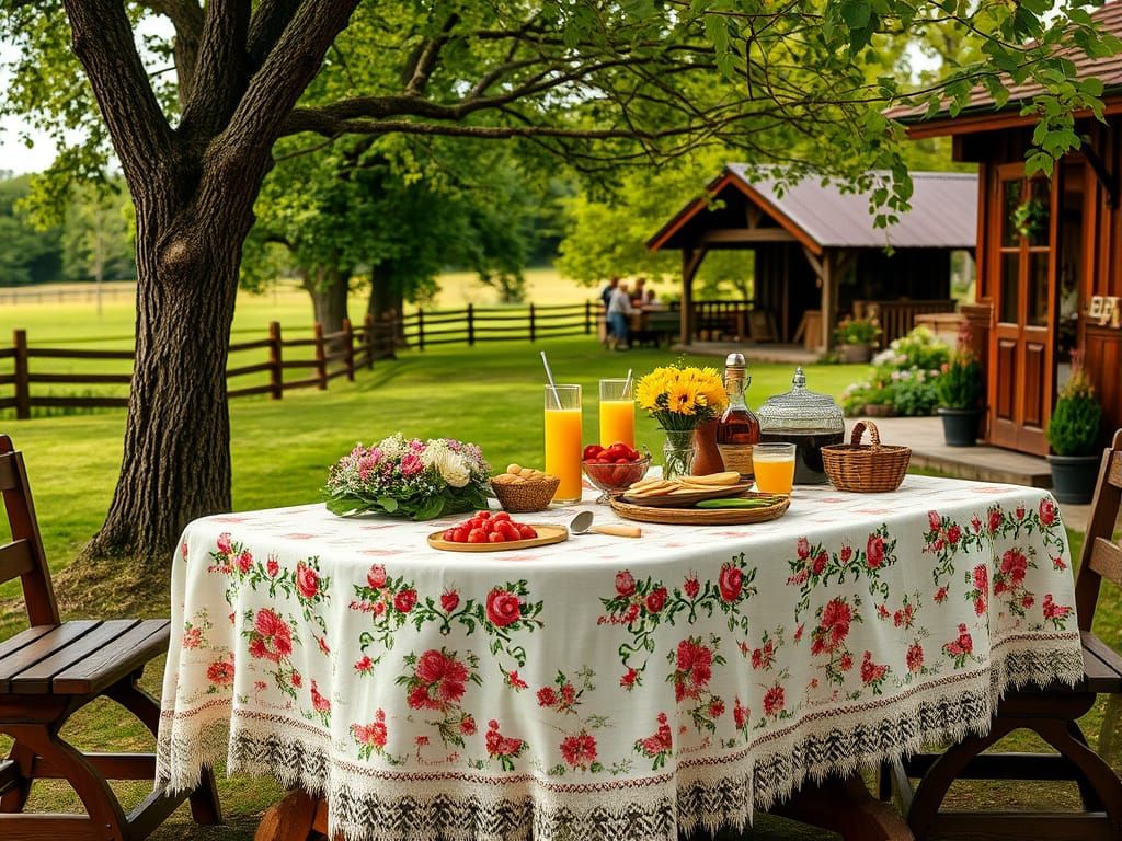 Victorian Garden Party with Embroidered Tablecloth
