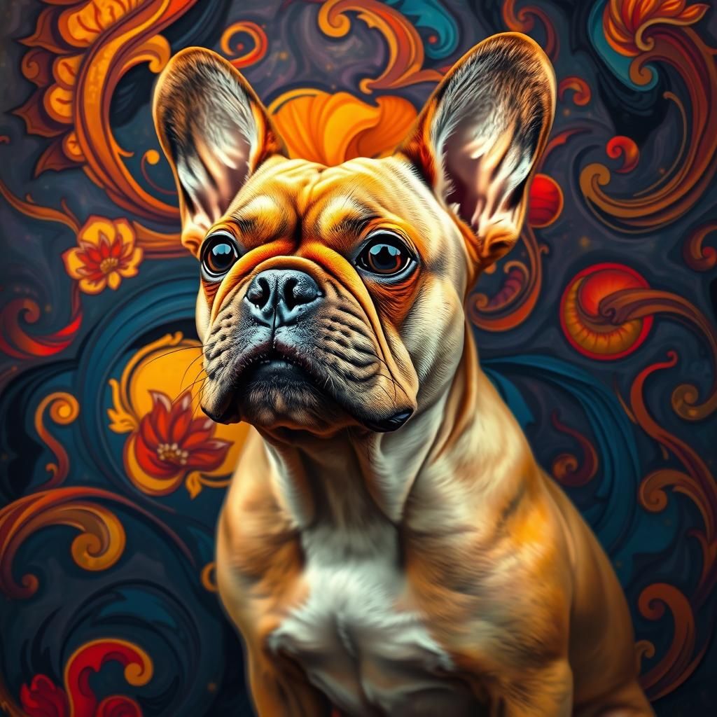 French Bulldog in Opulent Art Nouveau Dreamscape