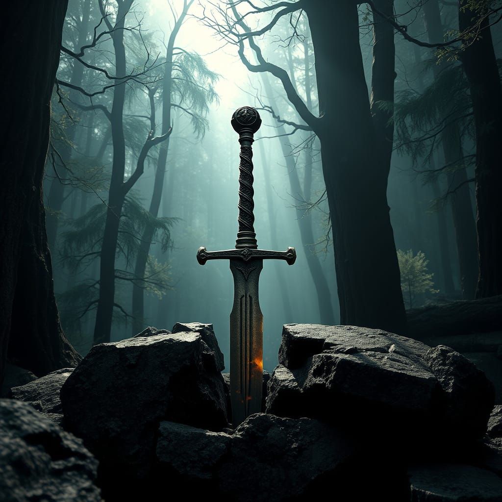 Knight's Sword in Stone: 3D Rendered Scene