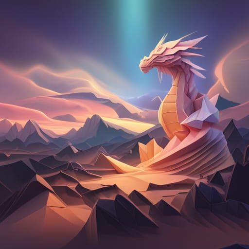 Pastel Origami Dragon: Detailed Digital Art