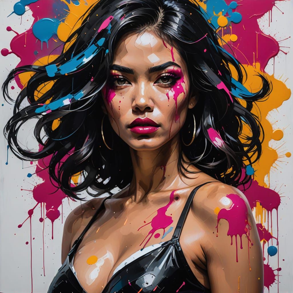 Abstract Portrait of Latina Woman in Expressionist Style