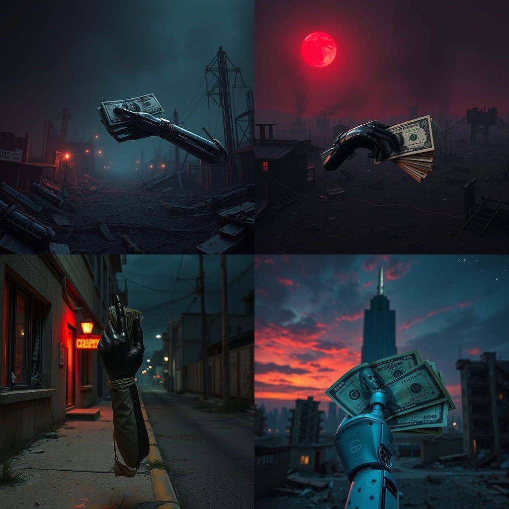 Robot's Ominous Gesture in a Desolate Apocalypse