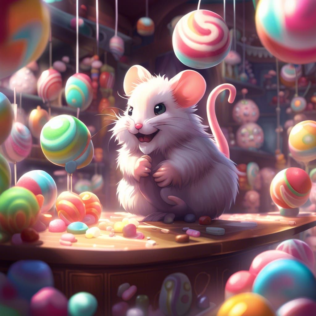 Joyful Mouse in Magical Candy Store, Anime Style