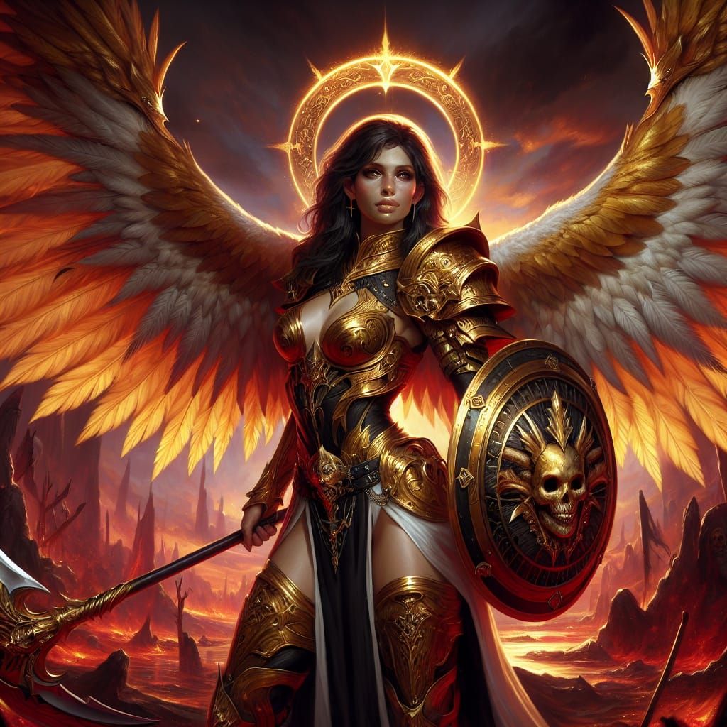 Hispanic Necromancer Ready for Battle in Infernal Landscape