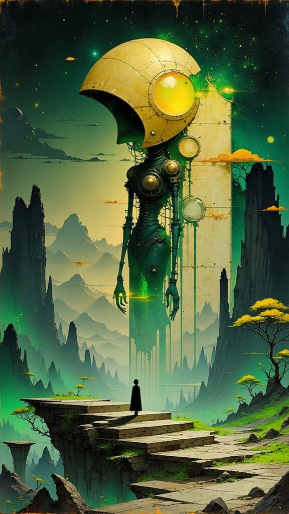 Automaton on Alien World in Film Noir Style