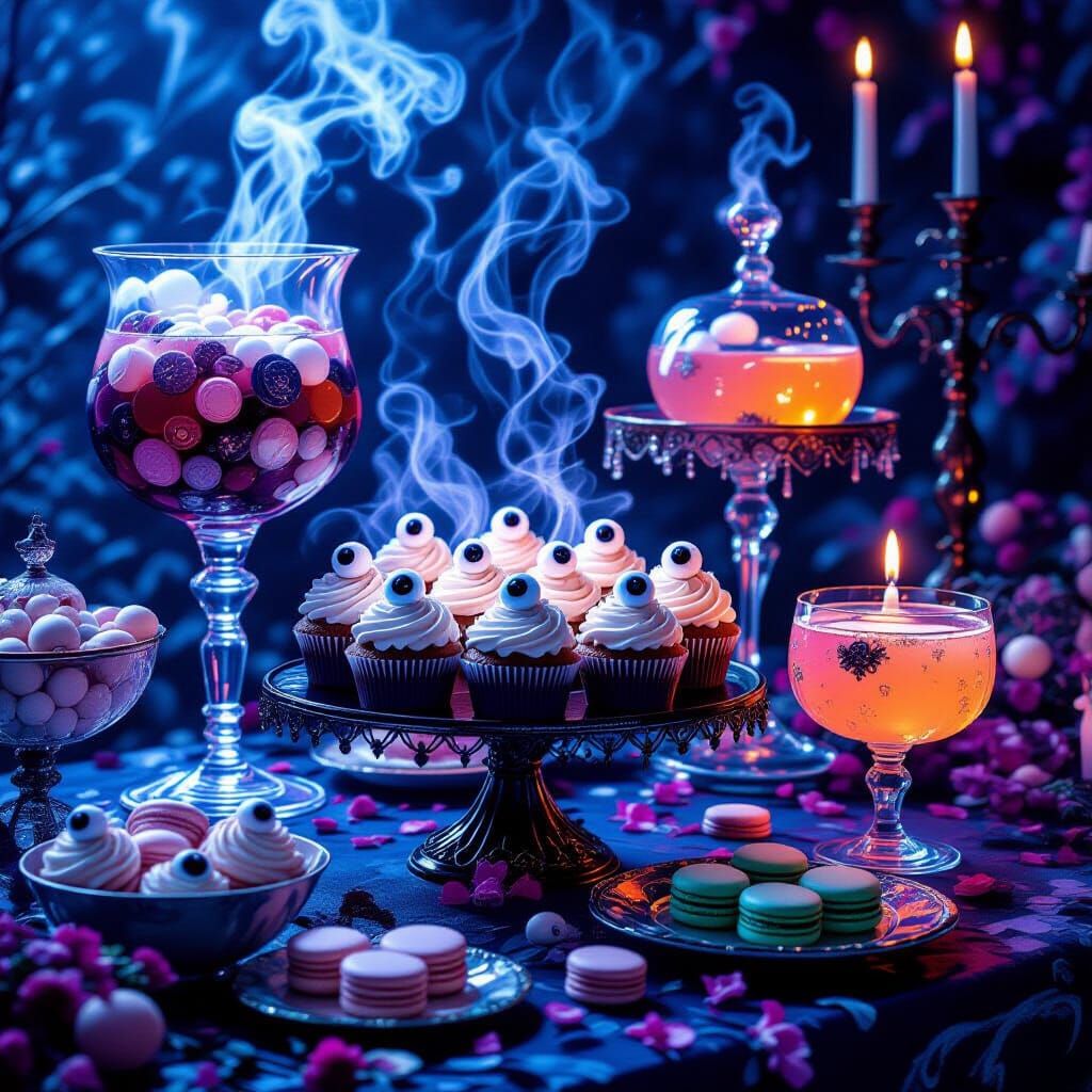 Eerie Dessert Table With Whimsical, Glowing Treats