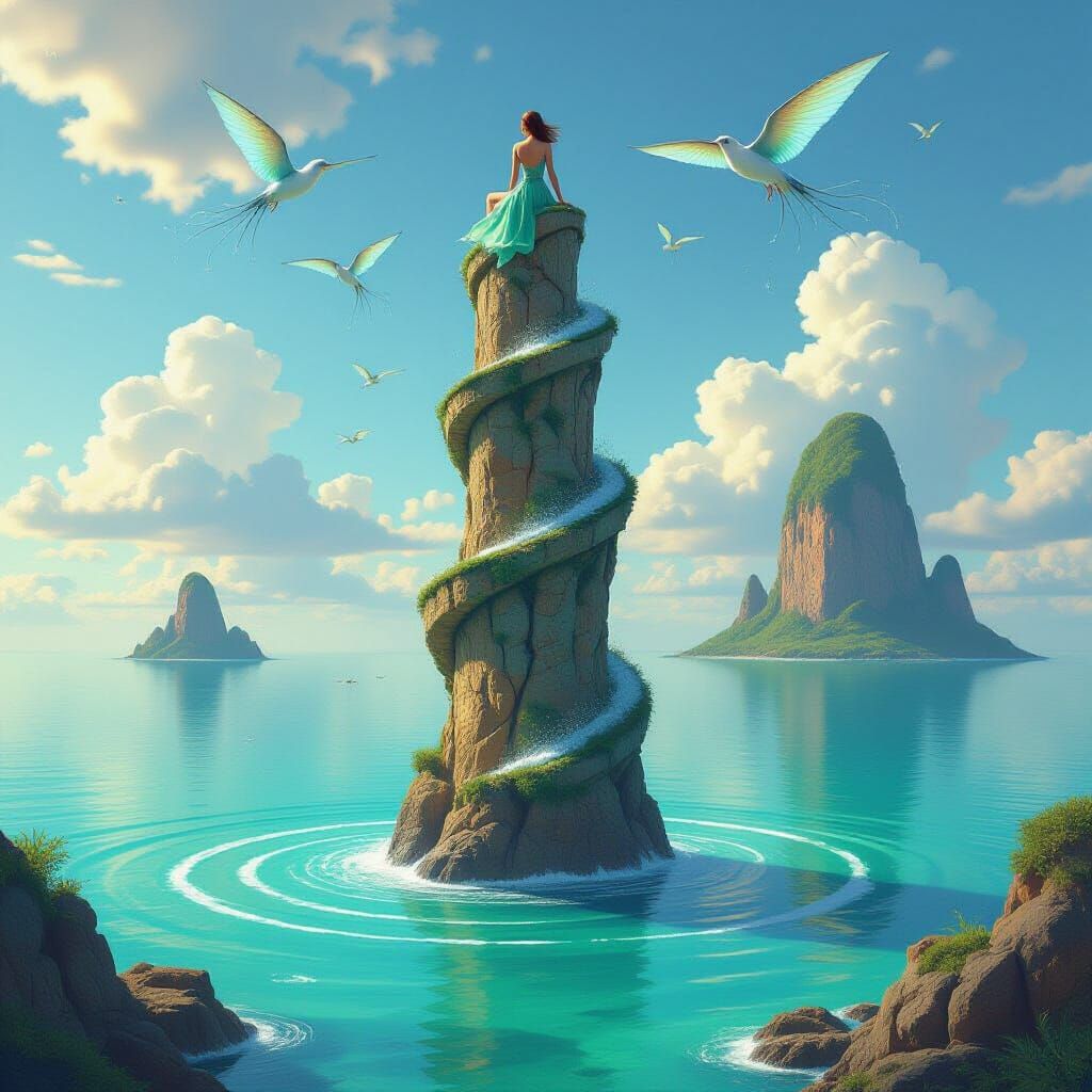 Turquoise Tower with Flying Fish