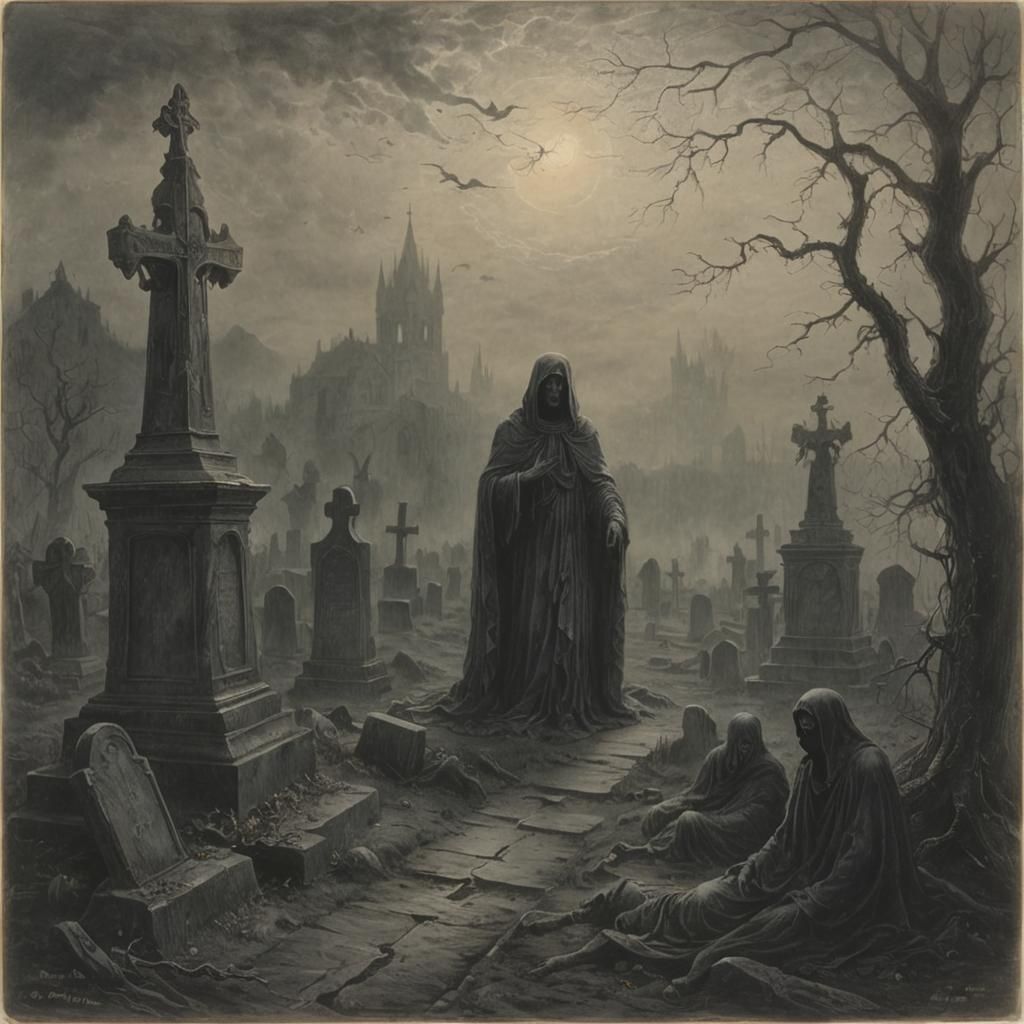 Grim Specter Arises in Graveyard, Oil Wash Style