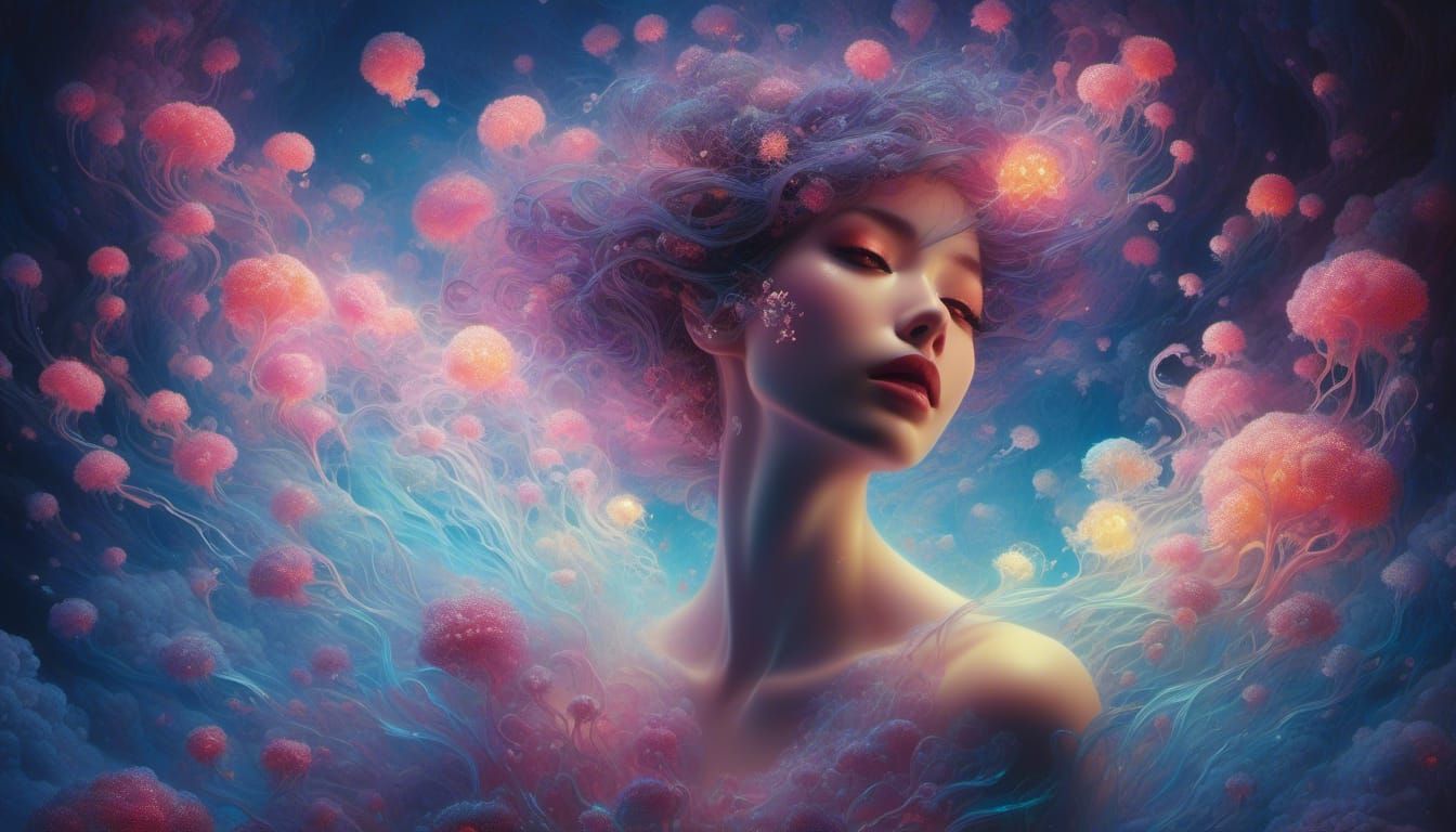 Bioluminescent Hearts in Silver and Black, Digital Art