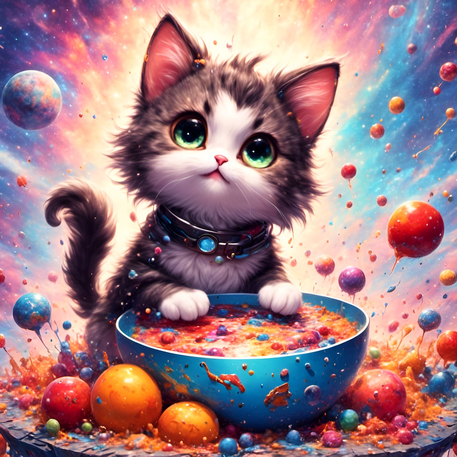 Cartoon Cat Galaxy Bowl, Graffiti Digital Art