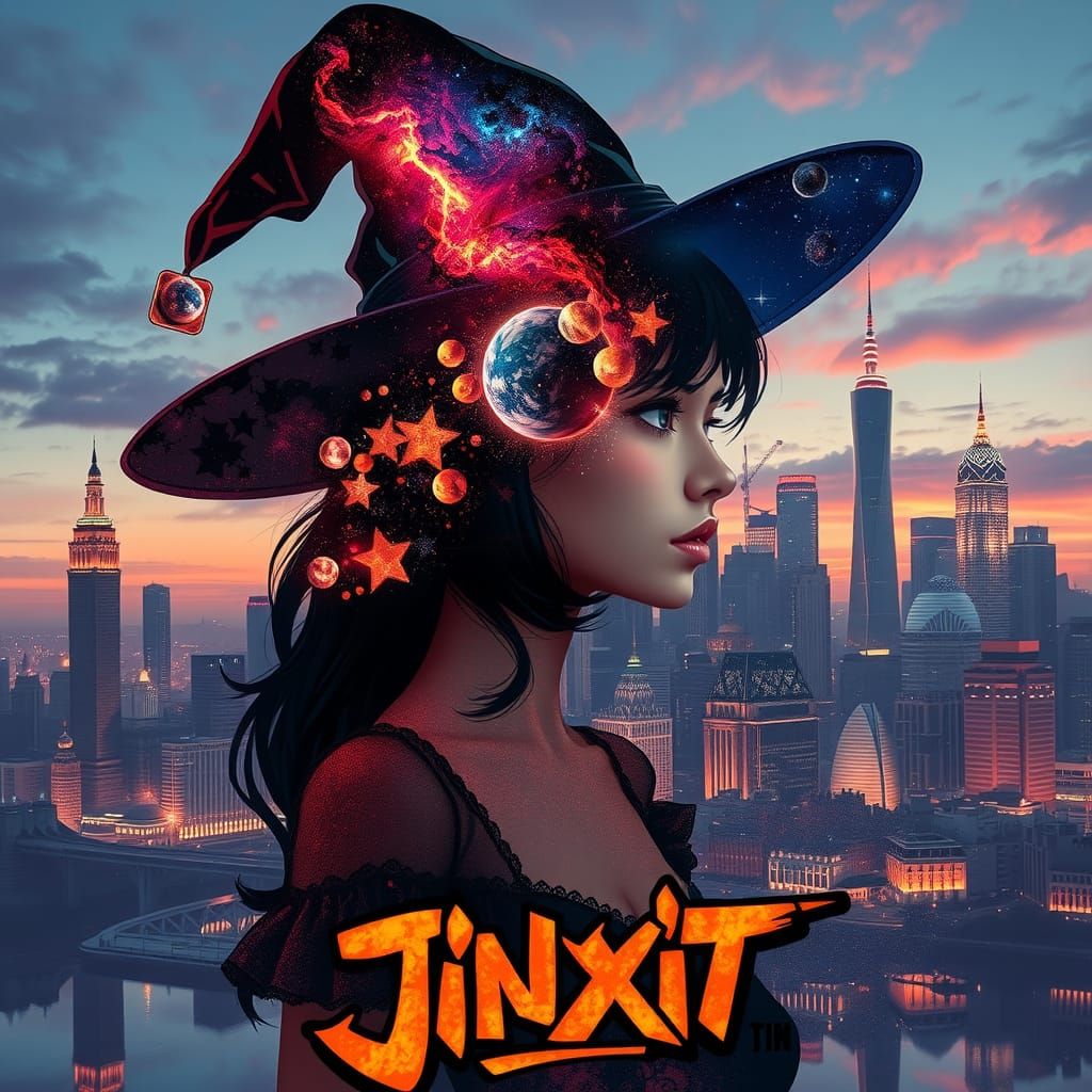 Anime Witch Double Exposure Galaxy Portrait