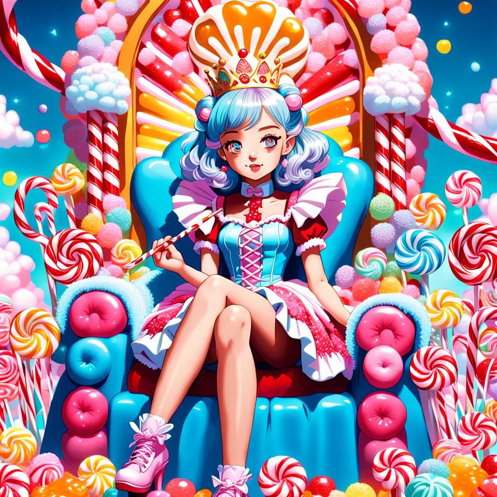 Candyland Queen on Gumdrop Throne, Anime Style