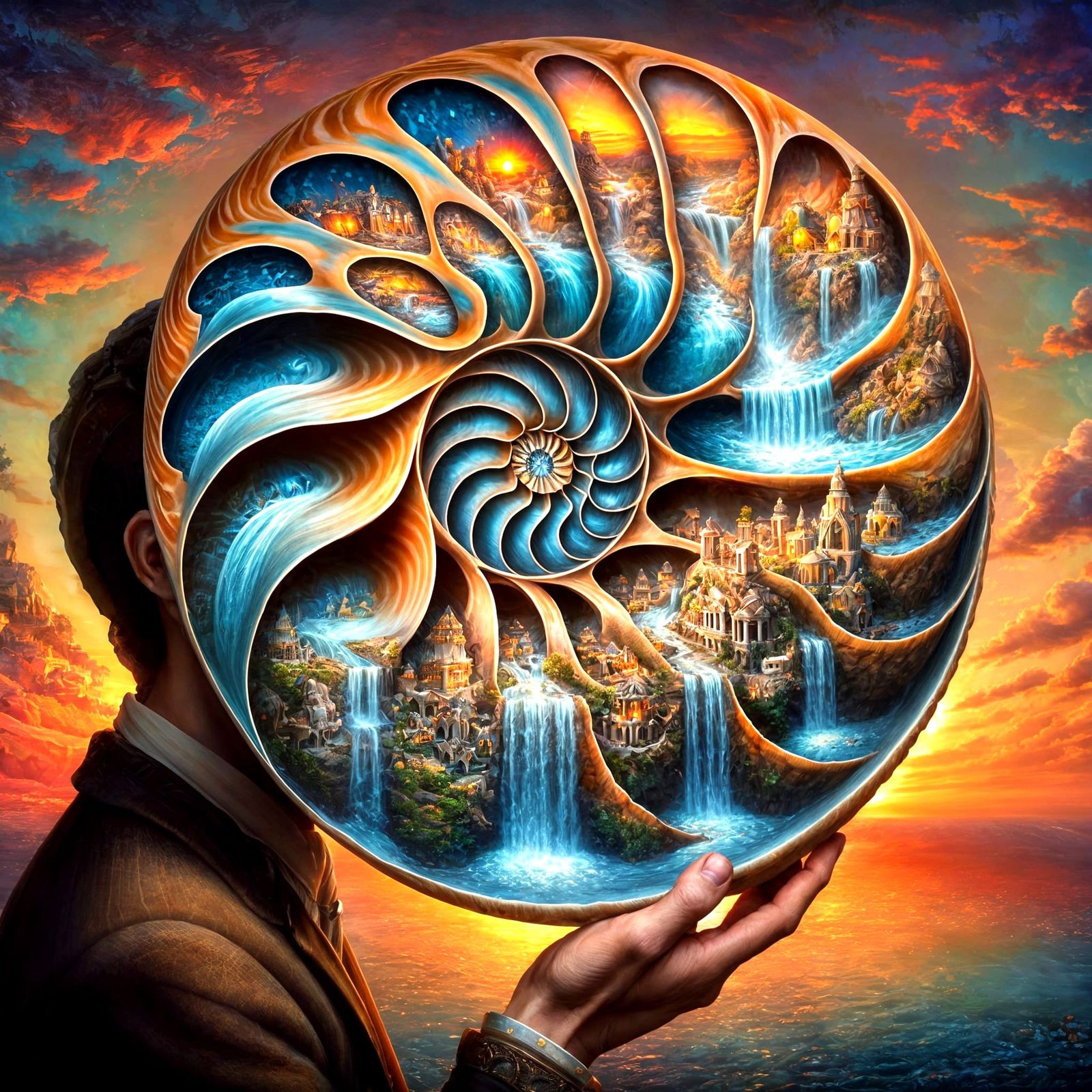 Nautilus Shell Man: A Whimsical Oil Painting