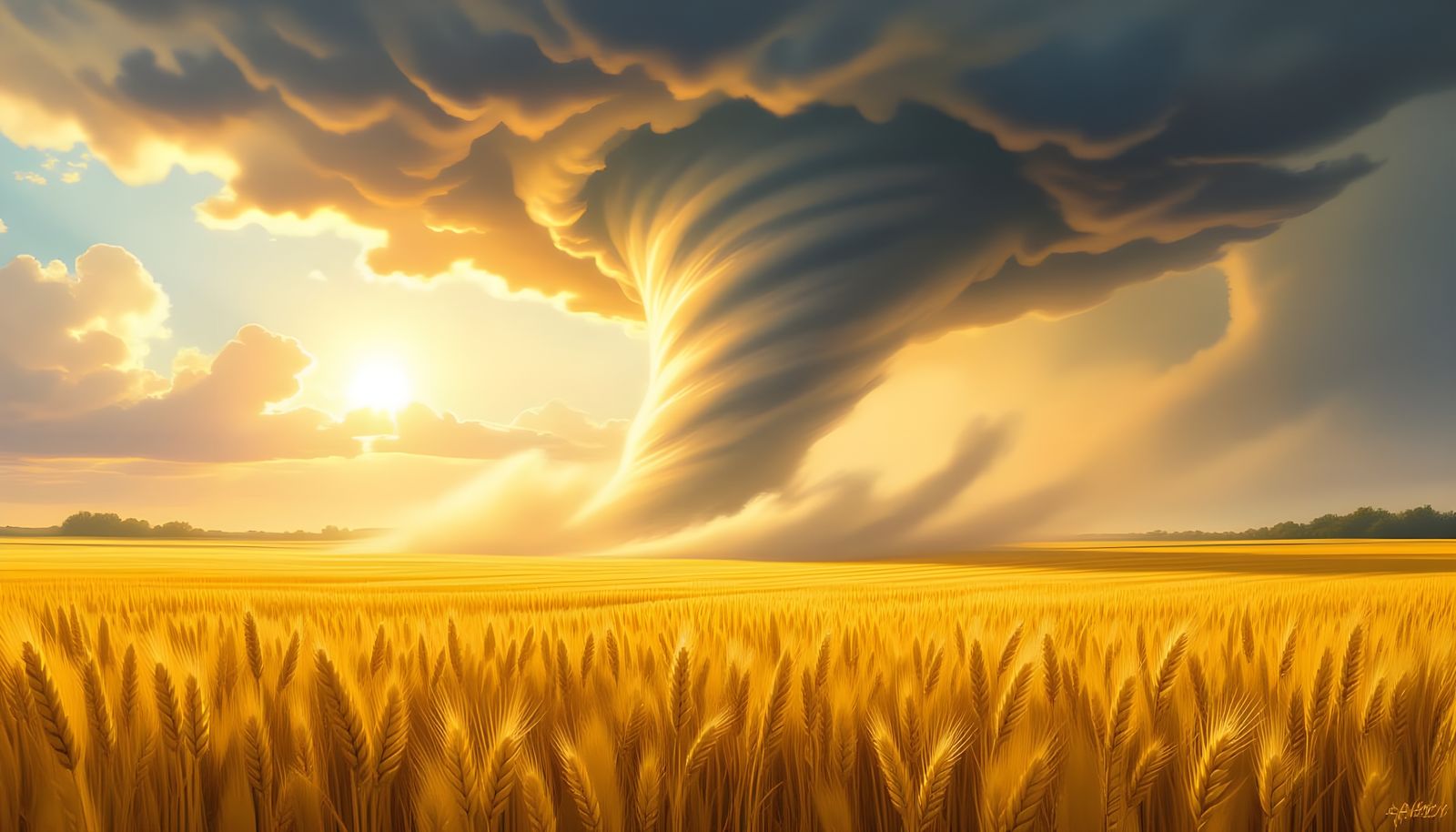 Tornado Rages Through Golden Wheat Field
