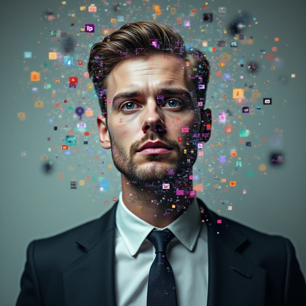 Pixelated Man in Suit: Glitch Art Portrait