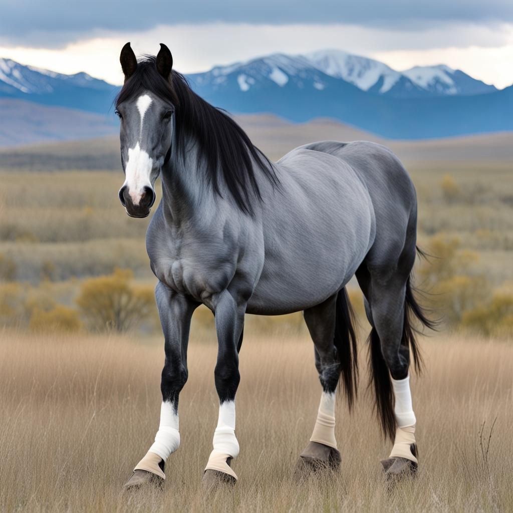 Blue Roan Horse on the Prairie