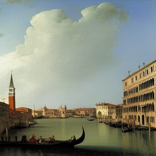 Landscape painting,The Grand Canal at the Church of La Salute, painted by the Venetian artist Canaletto