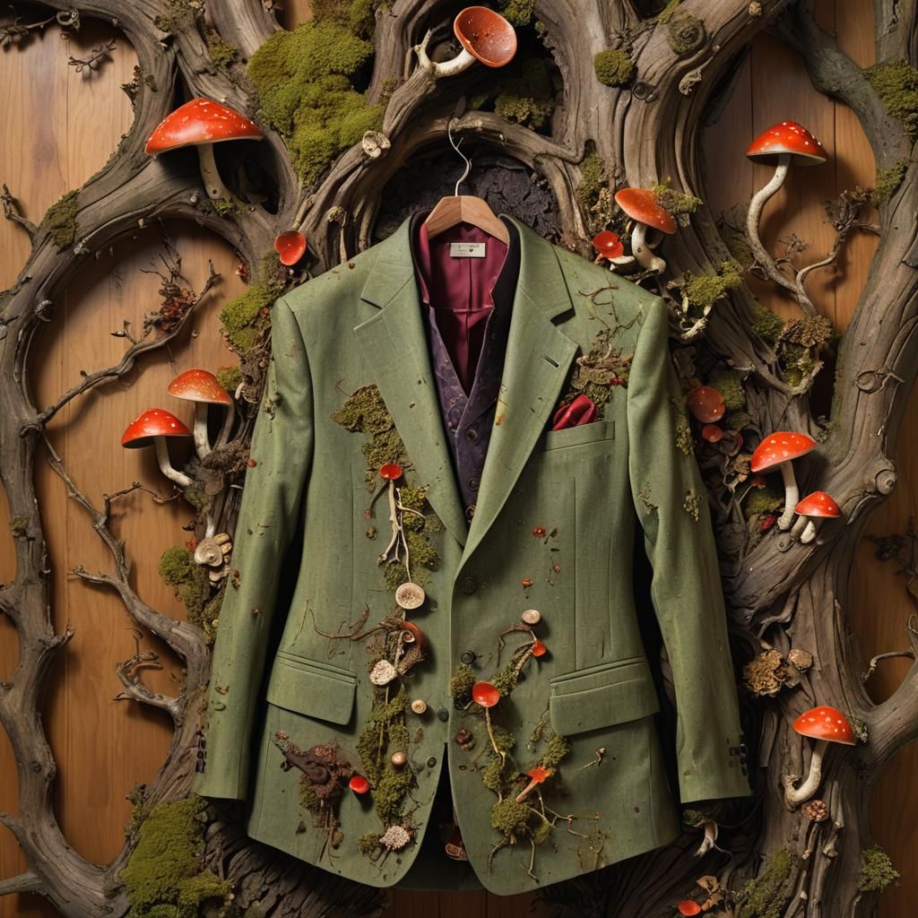 Wooden Suit Carved with Lichen and Fungi