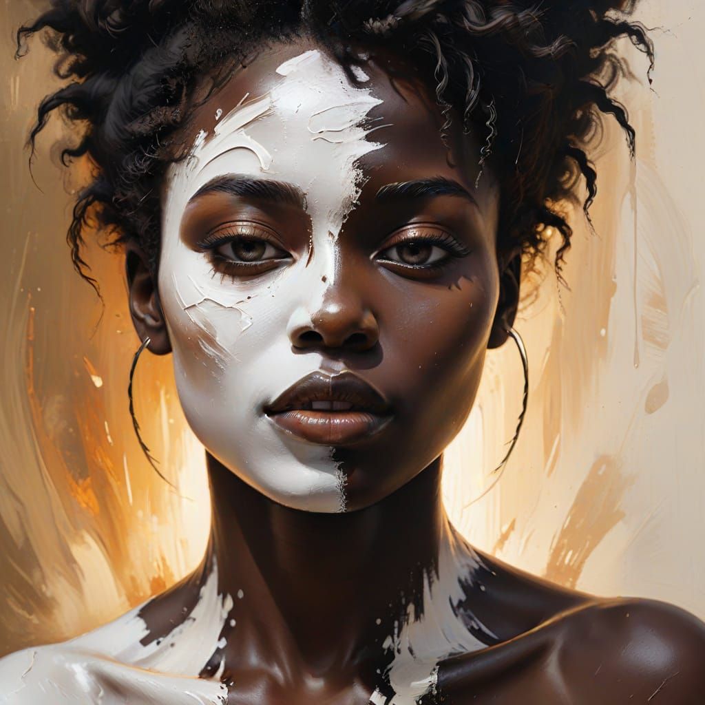 Harmonious Biracial Portrait in Impasto Oil Painting