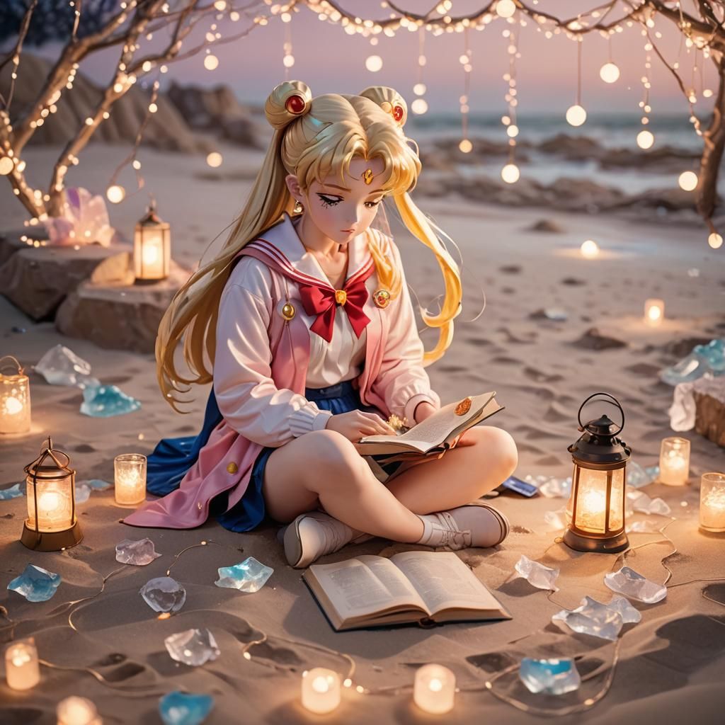 Sailor Moon's Cozy Evening in Sparkling Icy Landscape