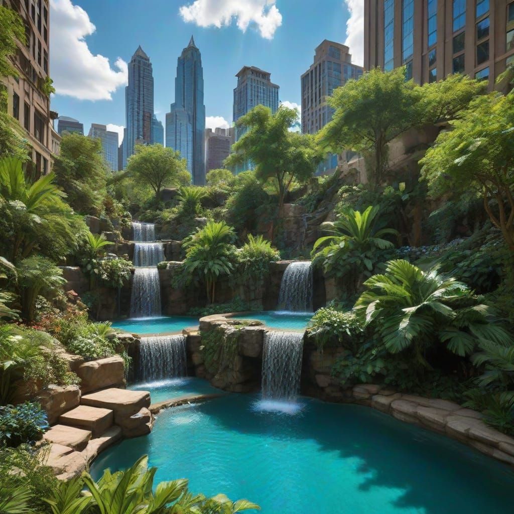 Hidden Oasis in Cityscape: Epic Waterfall Design
