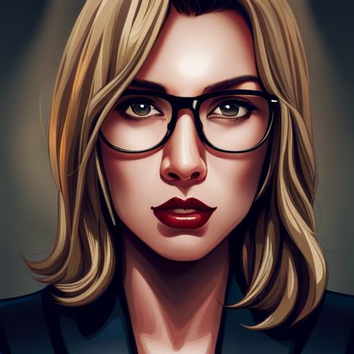 A woman with glasses, cartoon, ultra realistic